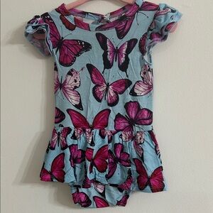 Girls Butterfly Peplum Dress One Piece - Pink & Light Blue Little Bum Bums